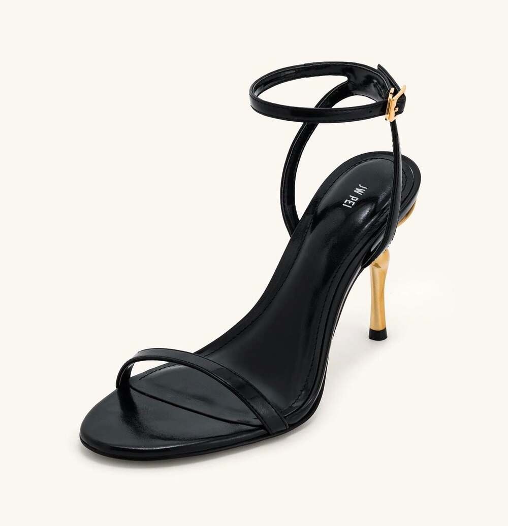 JW PEI Alivia Gold Metal Heel Sandals in Black - Picture 2 of 11